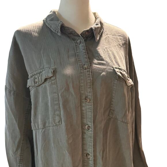 Pilcro Anthropologie Lyocell Utility Shirt Dress, Olive Green, Ruffle Hem, XL - Picture 6 of 9